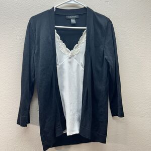 90s Early 2000s Y2K Black Preppy Coquette Grunge Cardigan‎ Lace Cami Top Layered